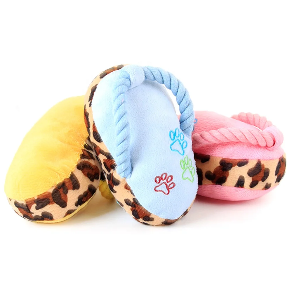 

Cute Squeaky Durable Cotton Rope Slippers Dog Plush Chew Toy, Pink, yellow, blue