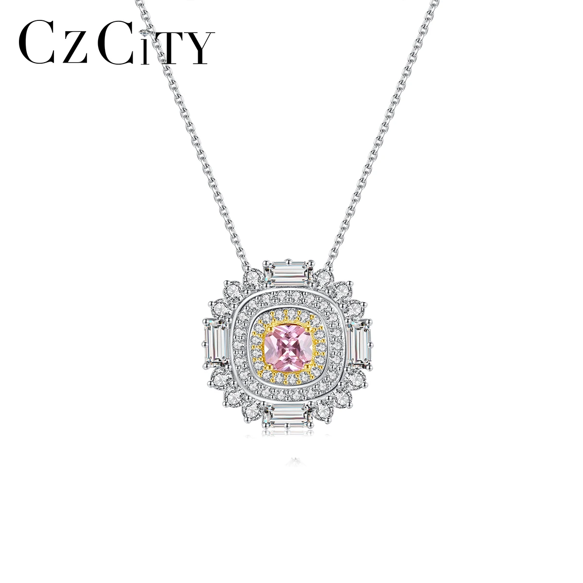 

CZCITY Crystal Cz Pendant 925 Sterling Jewelry Elegant 5A Zirconia SS Cubic Woman Diamond Necklace