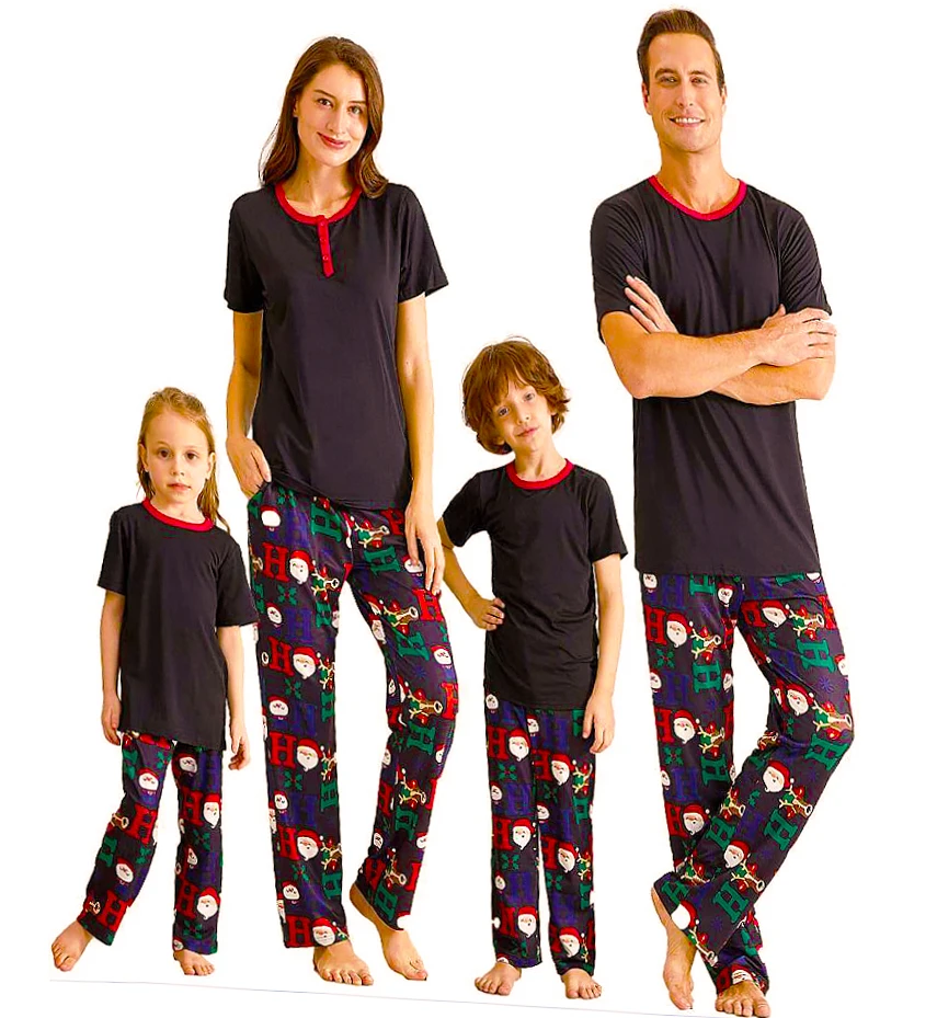 

Fashion Family Matching Christmas Blank Shirt Pants Pajamas For Kids Women And Adult Quality 100% Cotton Soft Pajama Set Women, Picture shows