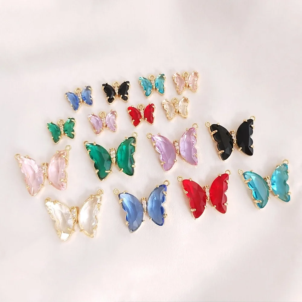 

DIY Jewelry Making 14K gold filled clad butterfly inlay colorful crystal zircon multi size pendant charm for bracelets necklace