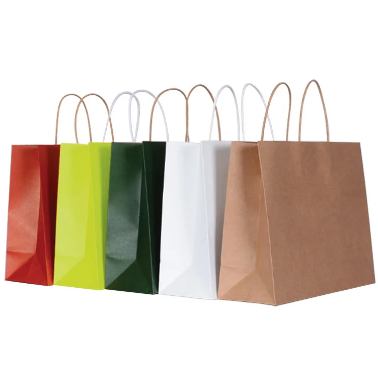 

Custom colors luxury Shopping Bag With Handle Kraft Paper Multi sizes in stock Clothing Gift Shopping plain bag with no logo