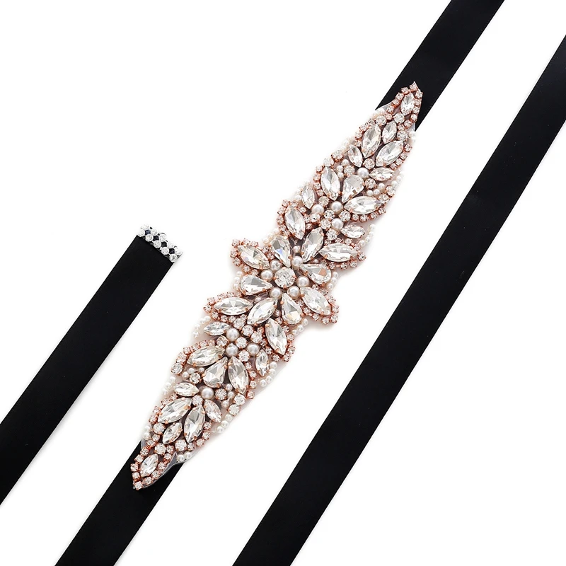 

Exquisite women's clothing accessories elegant fashion rose gold belt with rhinestone applique trim