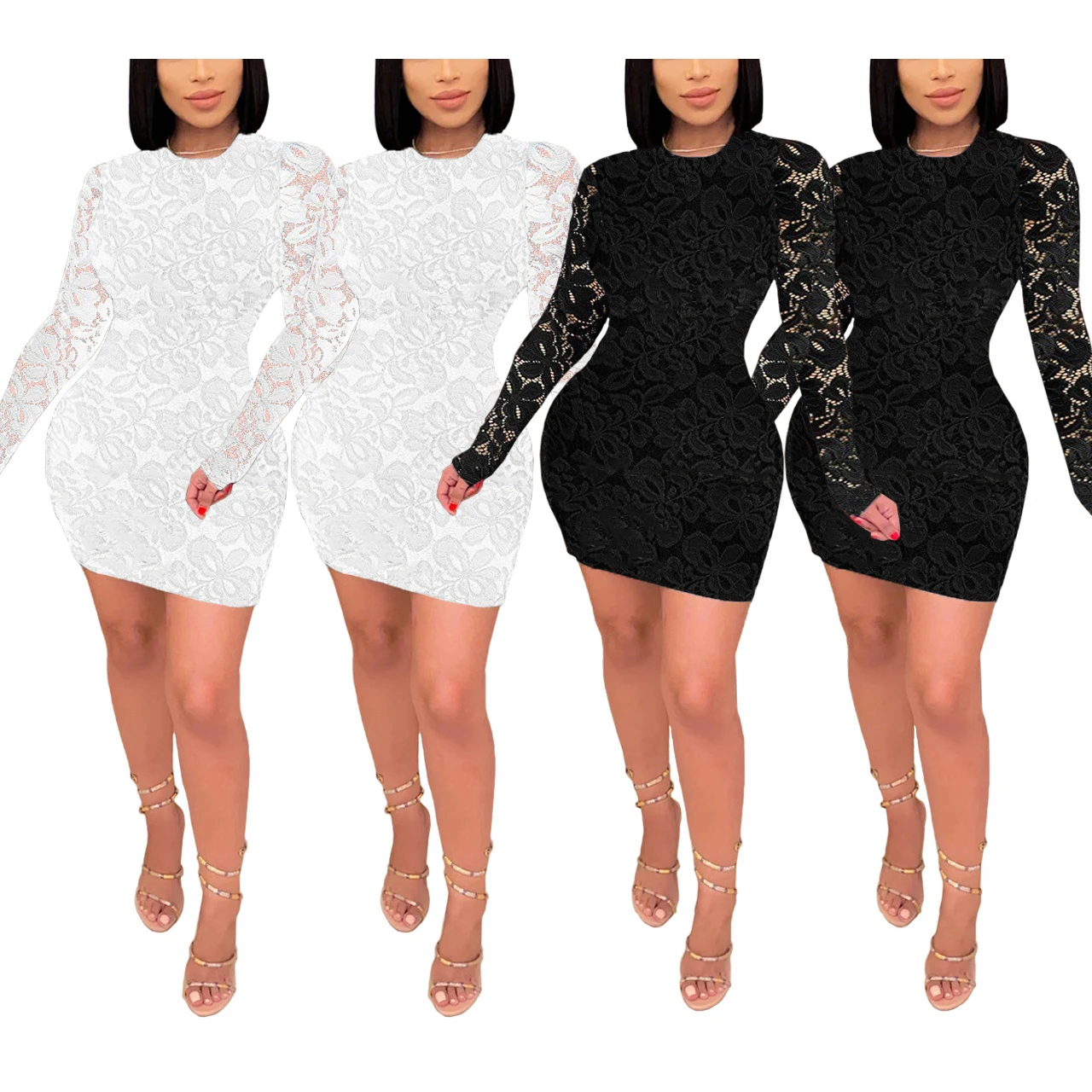 

FS1904D Sexy lace long sleeve dress women Fashion elegant dresses