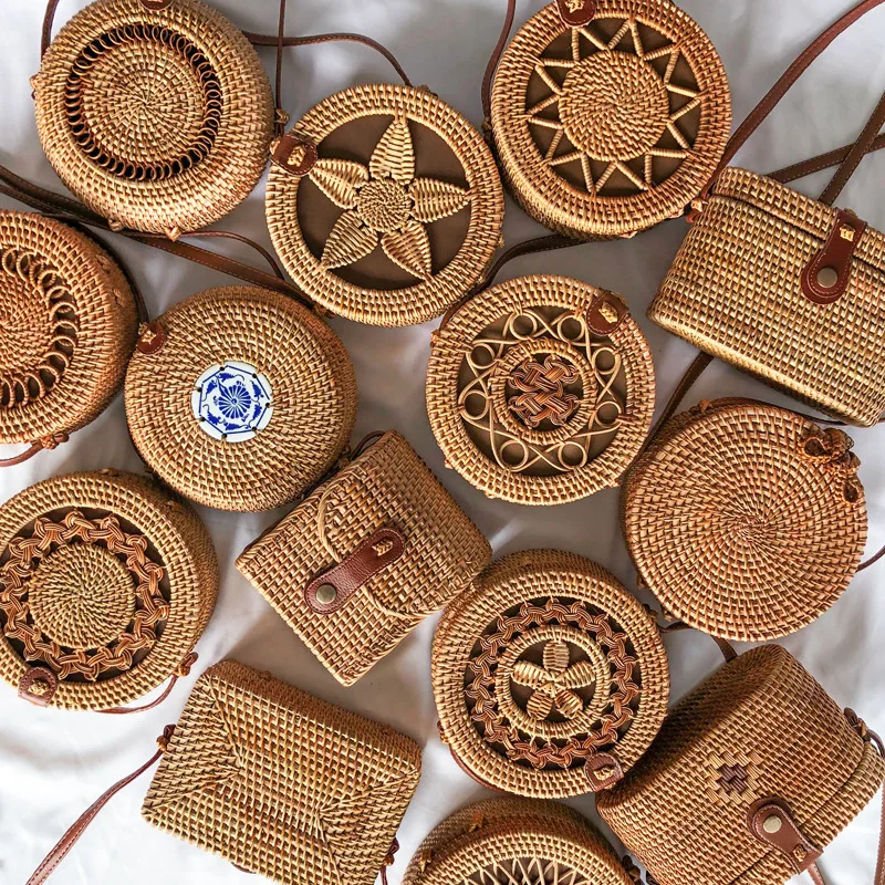 

Round Rattan Bag ,Fashion Cross body Round Wicker Travel Shoulder Handmade Bag