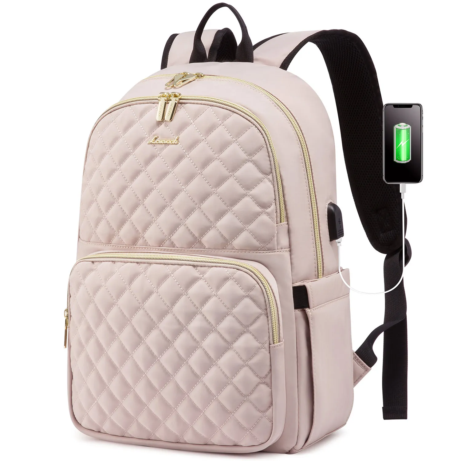 

LOVEVOOK new Quilted Travel bags fashion 15.6 17inch Computer College geometric School Bookbag Anti-Theft USB laptop backpacks