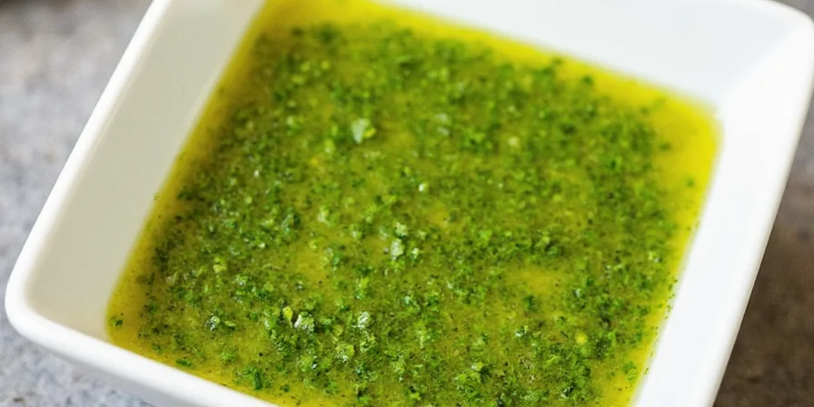 Pasta topped with chimichurri sauce