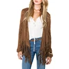 Soft shell street hip hop style faux buckskin fringe hem jacket for women