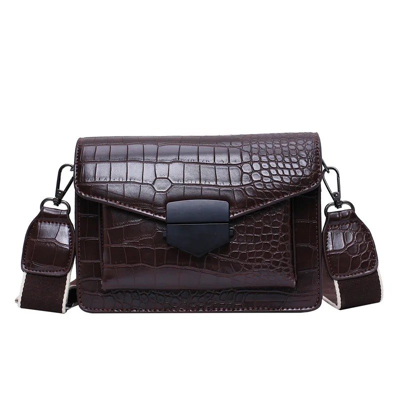 

2020 New Retro Stone Pattern Small Leather Handbags Women Wide Shoulder Strap Mini Crossbody Bag