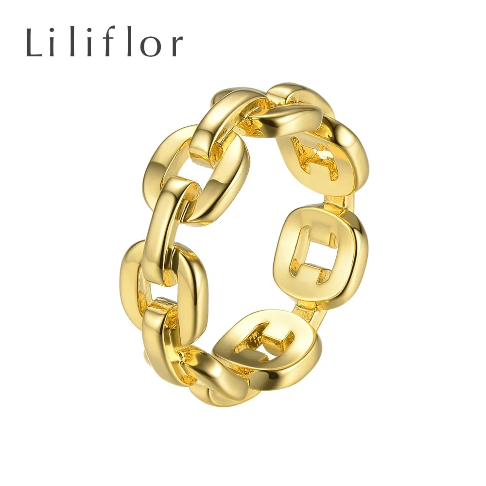 LILIFLOR Fashion High Quality 18K Gold Plated Brass Jewelry Hollow Link Chain Finger For Women Rings RF184006