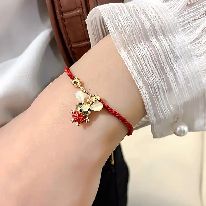 

2020 mouse rhinestone zodiac red string animal charm bracelet
