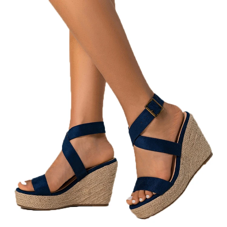 

2022 New Summer Fashion Simple Women's Wedge Heel Sandals, Blue/black/beige