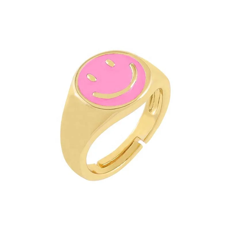 

Gemnel wholesale luxury women chunky smile face open signet enamel ring