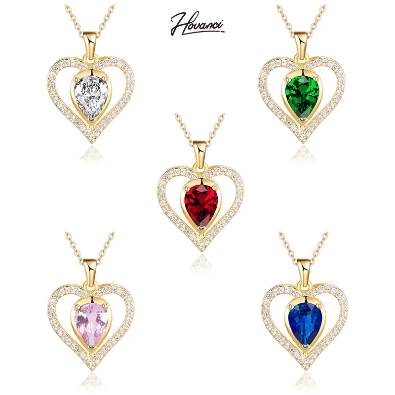 

HOVANCI Titanium Stainless Steel Gold Simple Non Tarnish Cubic Zircon Heart Crystal Pendant Necklaces