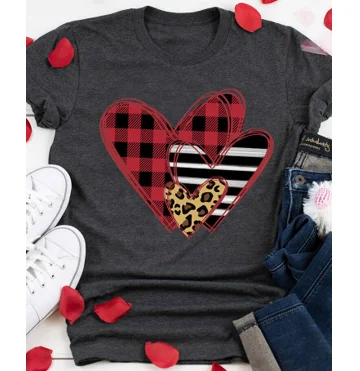 

Valentine's Day Shirt for Womens Cute T-Shirt Love Heart Printed Shirts Short Sleeve Graphic Tees Tops DOM112-20034, Pink green black blue