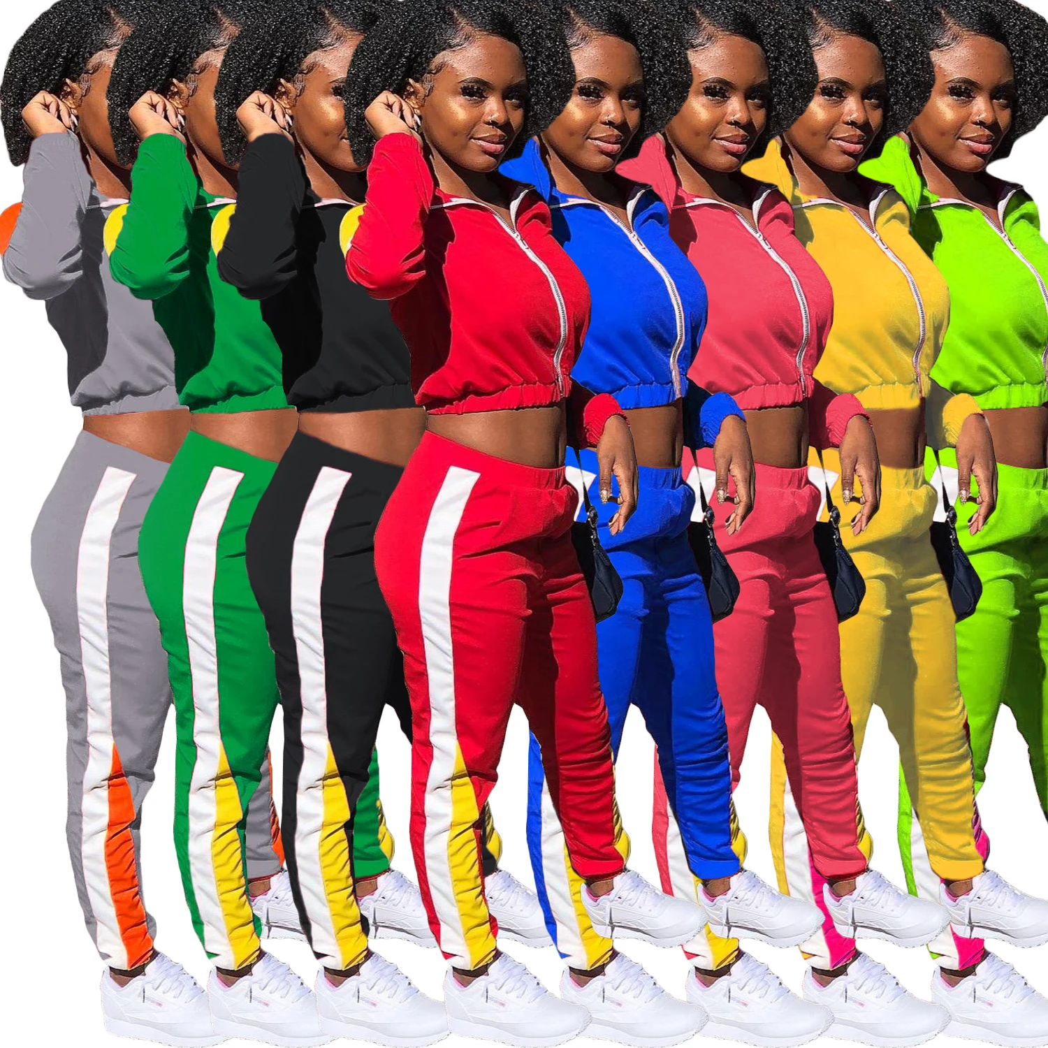 

Foma-LM8188 New arrival contrast color casual sportswear two piece set women clothing, As picture
