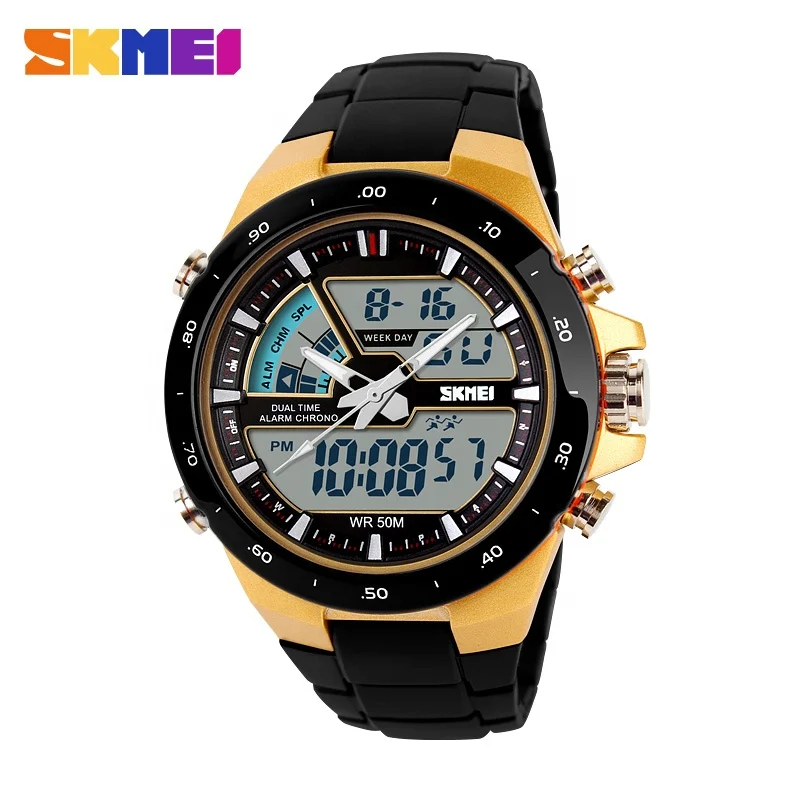 

Black factory 5atm swimming analog digital skmei watches men