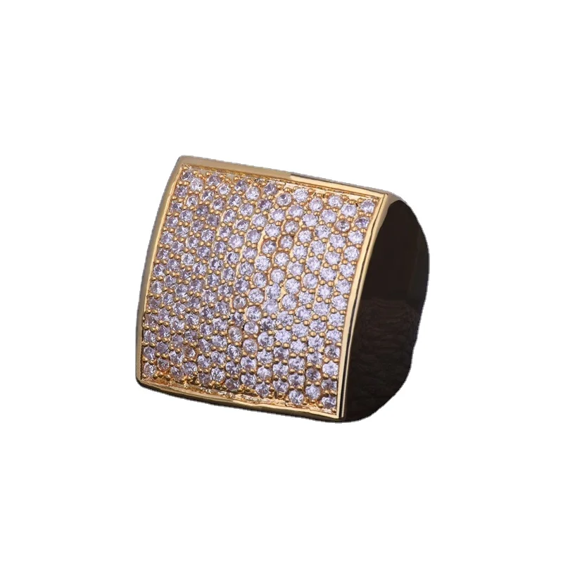 

Blues RTS Rapper jewellery copper full iced out zircon square shape ring