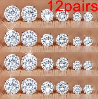 

Fashion Gift Shiny Crystal Stud Earrings Sets For Women Lady Girls, Silver