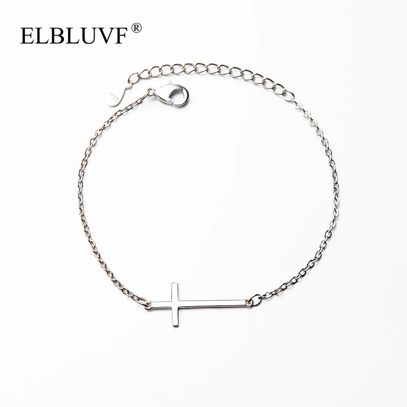 

ELBLUVF Free Shipping Women Silver Color White Gold Platinum Plated Christian Cross Bracelet