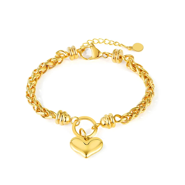 

Y038 Wholesale Bracelets PVD Gold Plated Jewelry Women Adjustable Stainless Steel Heart Charm Bracelet