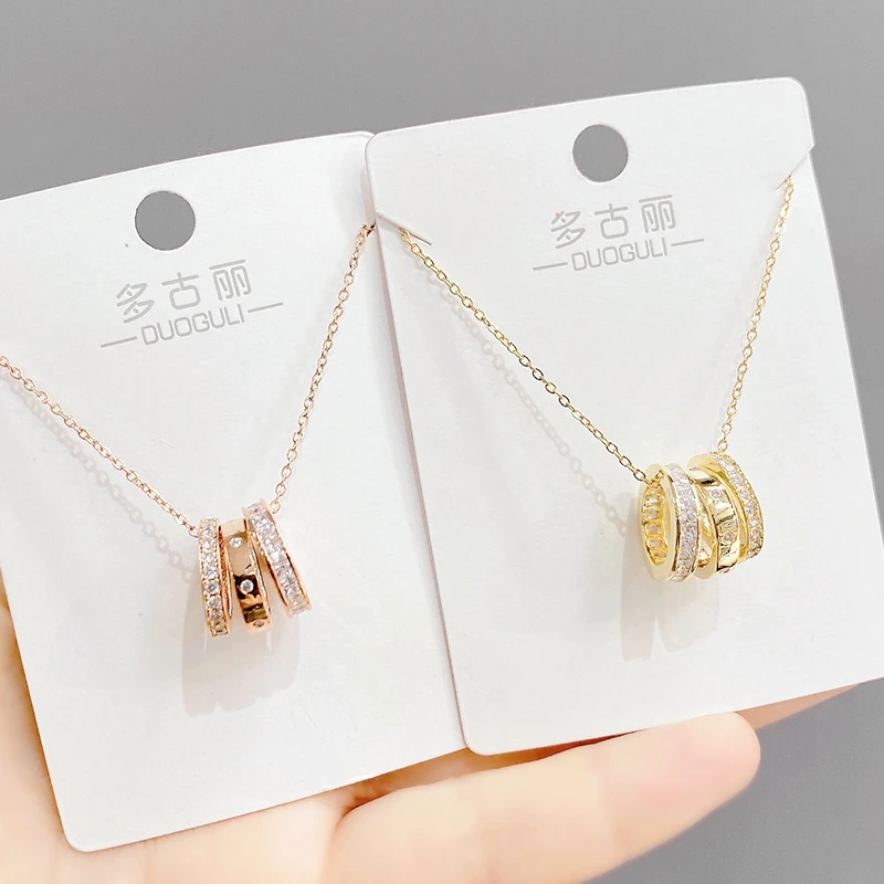 

XL88821 Fashion design gold plated brass women jewelry three rings pendant necklaces