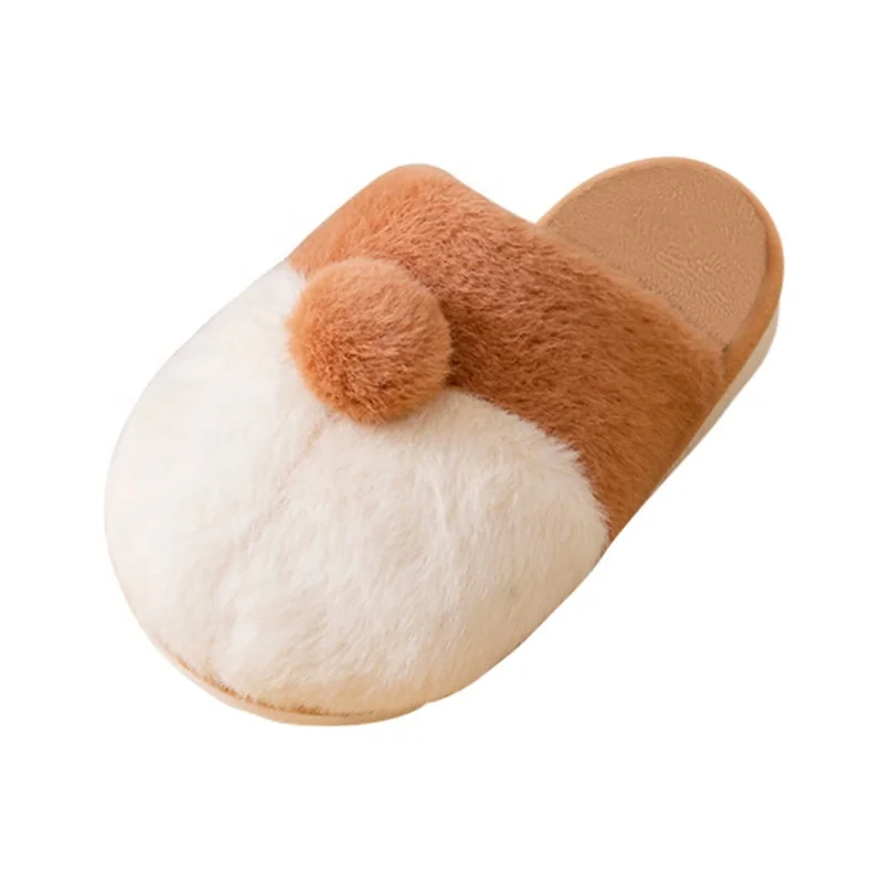 

Cotton slippers autumn and winter plush warm indoor men and women couple slipper cute parent-child corgi hip slippers for ladies, As picture