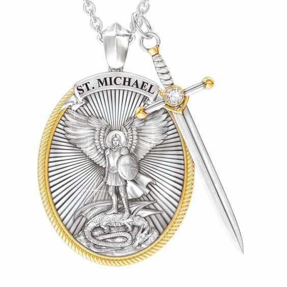 

Hip Hop Fashion Men's Heaven Archangel Blessing Pendant with Sword Knight Necklace