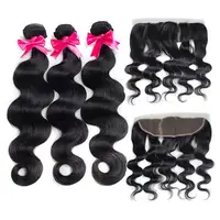 

China Cheap Wholesale Hair Supplies Human Hair Weave Body Wavy Bundles With Lace Frontal Closure