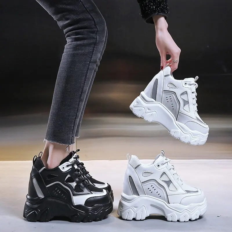 

High Quality Women Sneakers Fashion Breathabl Dad Shoes White Chunky Sneakers Platform Womens Vulcanize Shoes Tenis Feminino