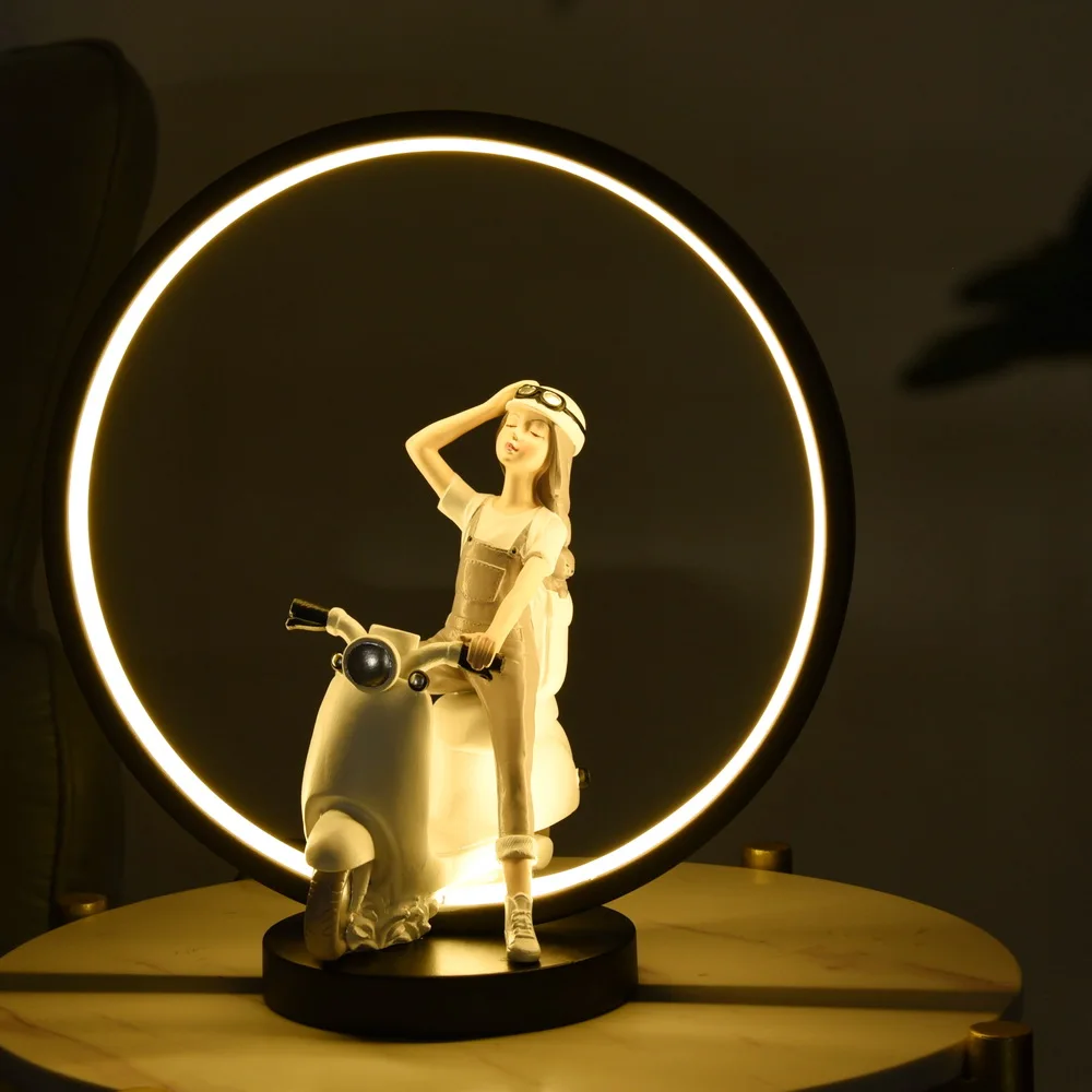 

Cute home decor led room night light resin girl figurine table lamps for home hotel decor nordic table lamp