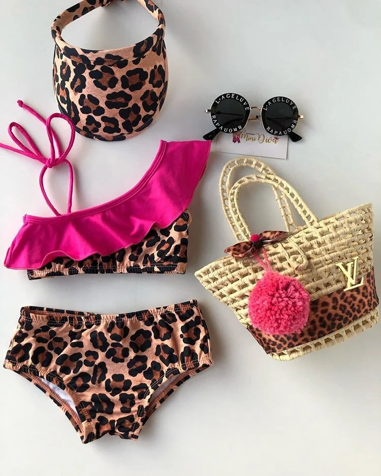 

Summer Kid Baby Girl Leopard Bikini Swimwear Swimsuit Summer Bathing Suit Beachwear Bathing Suit One Shoulder Swimming Costume, As picture