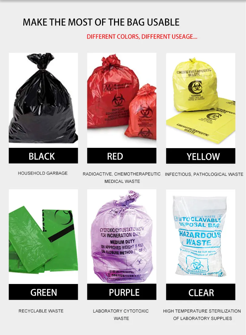 biohazard medical waste bags for clinical waste, yellow color biohazard