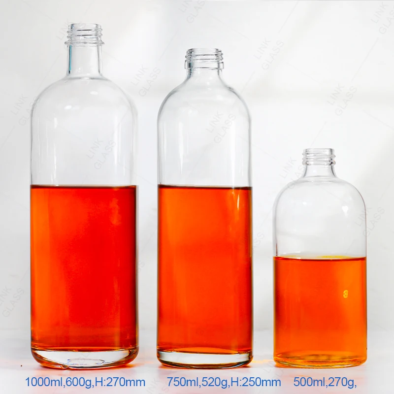 

Hot selling 750ml Cylinder transparent Spirit Liquor Bottle 750ml Gin Whiskey Wine Vodka Glass Bottle with crew caps