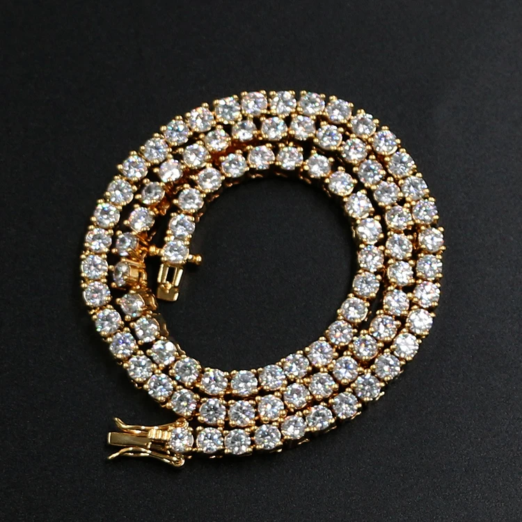 

Hot Sale Fashion Gold Plated Cubic Zirconia Diamond Necklace Iced Out Tennis Chain Necklace