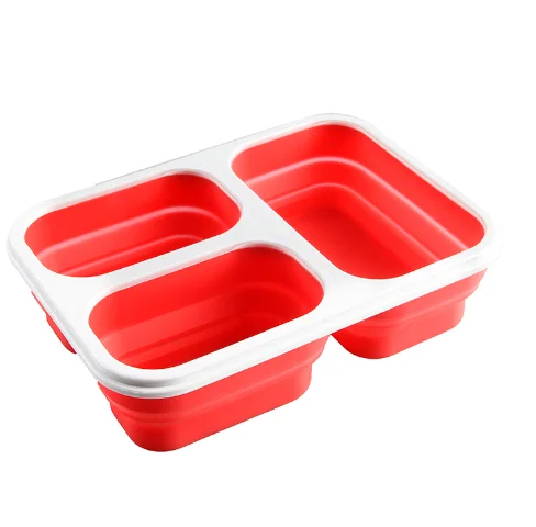 

2021 Royalunion Leakproof Folding Reusable Collapsible Silicon Food Container Bento with fork, Food Packing Lunch Box