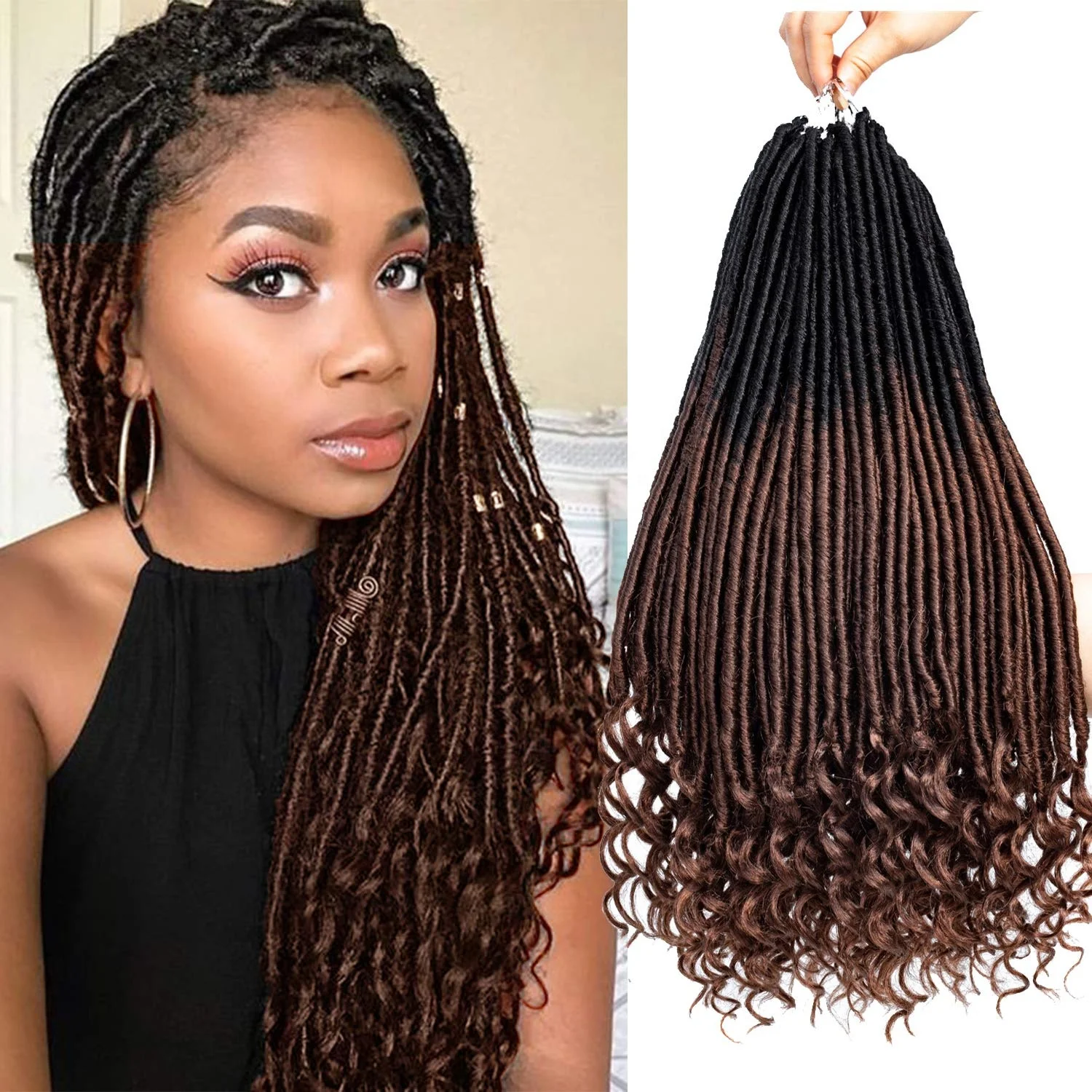 

Factory Outlet Black Brown Blonde Color Synthetic Crochet Braid Hair Wavy Gypsy Faux Locs Hair Straight Goddess Locs Hair, Per and ombre color more than 12 color aviable