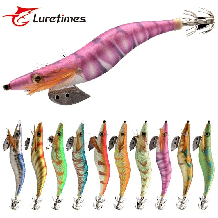 

Hot selling Luminous Wooden Egi Shrimp tuna luminous uv bait squid skirts saltwater fishing lure