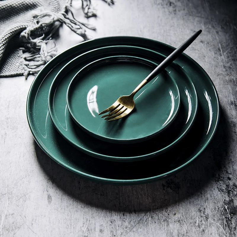 

Nordic Dumb Discs Western Dessert Ceramic Steak Dish Simple Green Plate