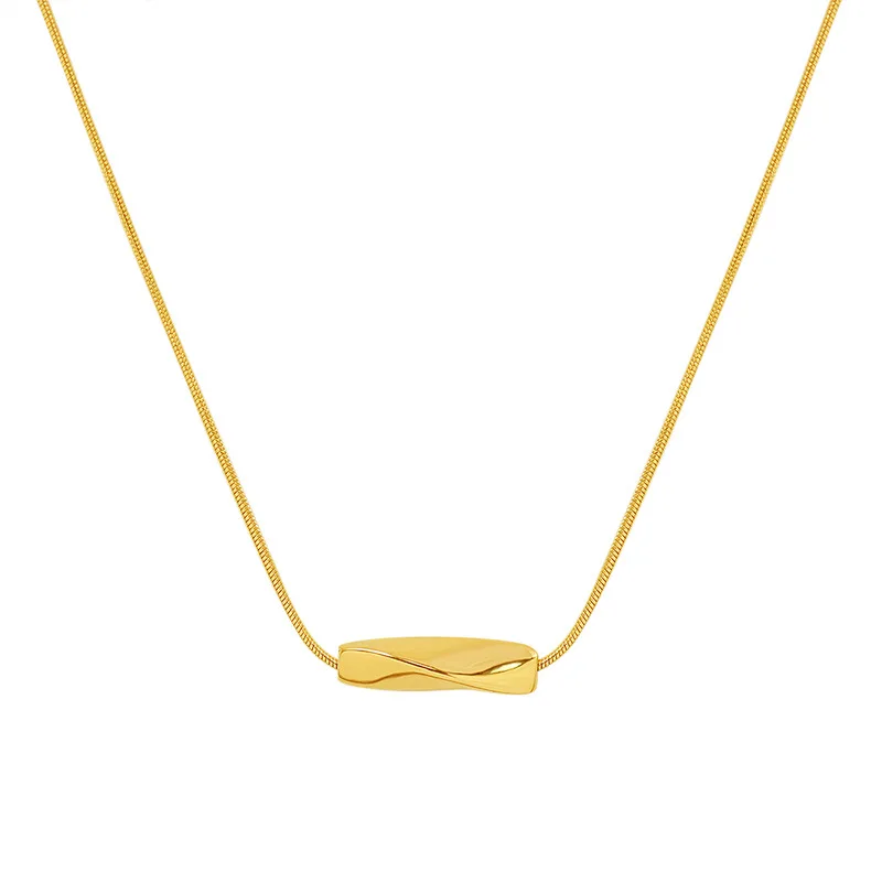 

Retro Fashion Jewelry Round Tube Twisted Clavicle Chain 18K Gold plated Pendant Women Stainless Steel Necklace