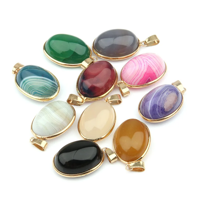 

Dyed & Natural Stone Oval Stripe Agates Pendants Stone DIY for Necklace Jewelry Making 3.7*2*cm
