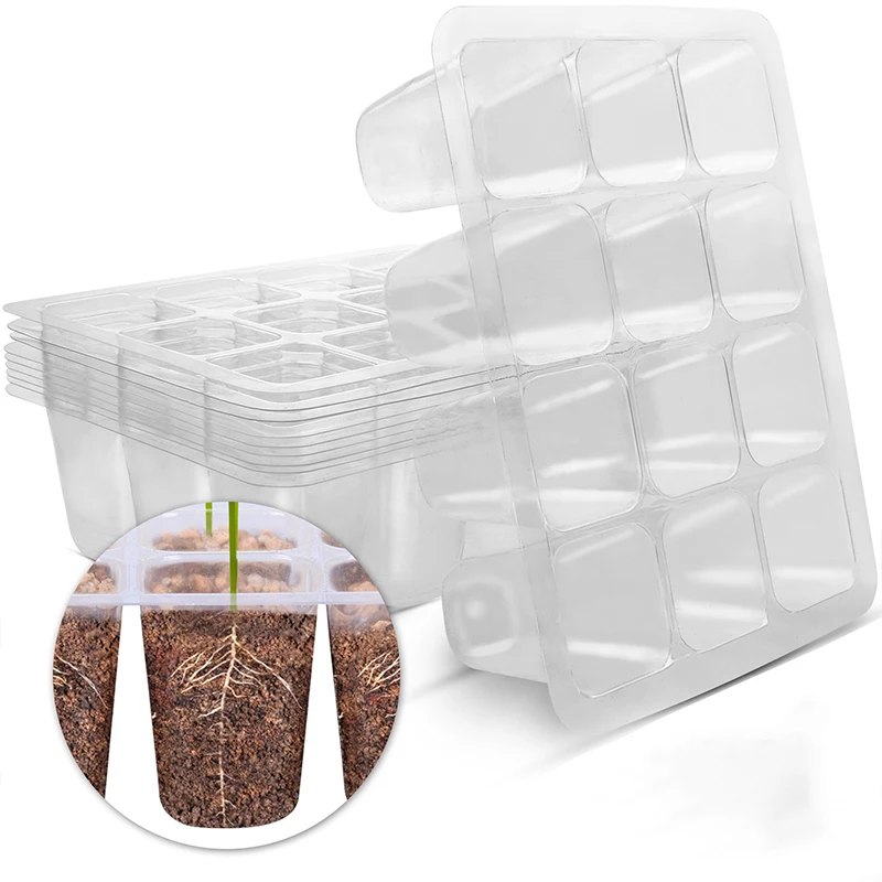 

Transparent Plastic Plant Propagator Seed Trays 12 Cells Seedling Starter Germination Tray without Lid and Based Holder