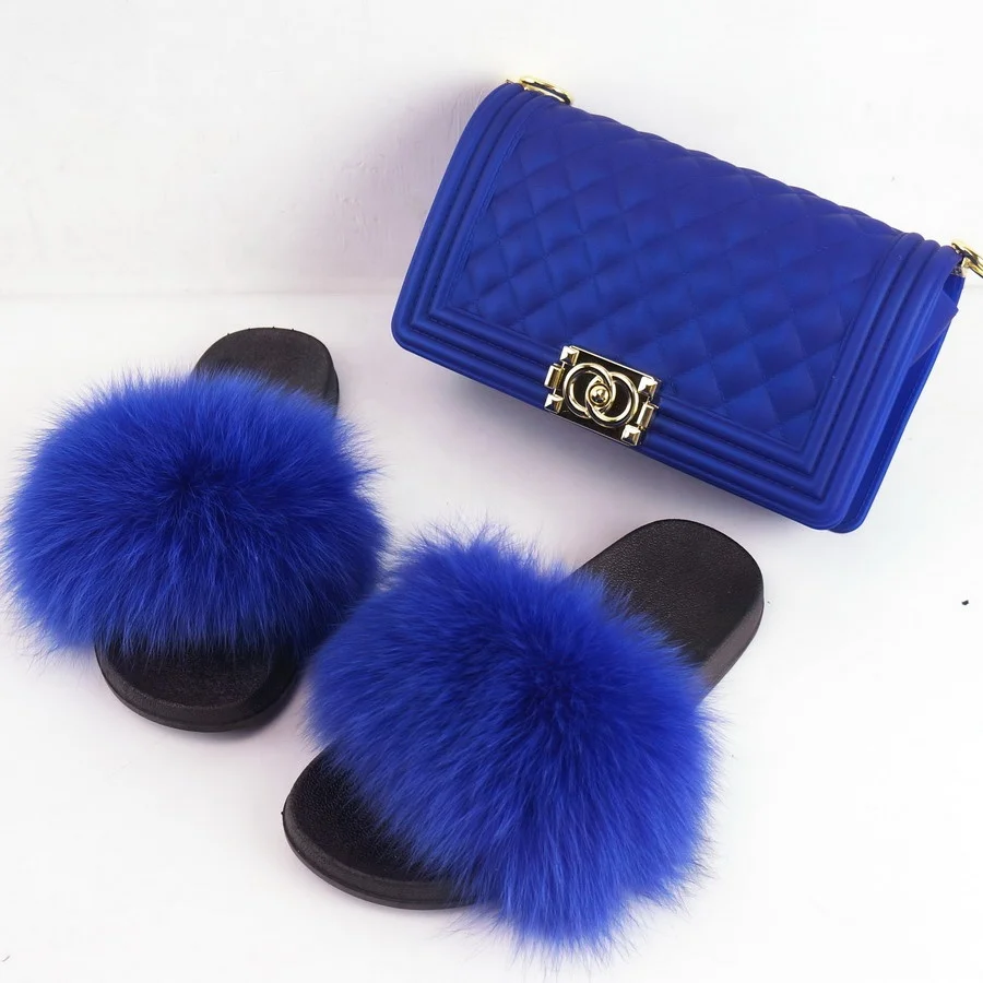 

Top Selling Wholesale Jelly Bag Purse with high quality real fur Sandals