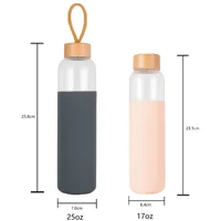 

Glass Water Bottles With Bamboo Leak Proof Lid and Smooth Silicone Sleeve for Travel, Narrow Mouth, BPA-Free