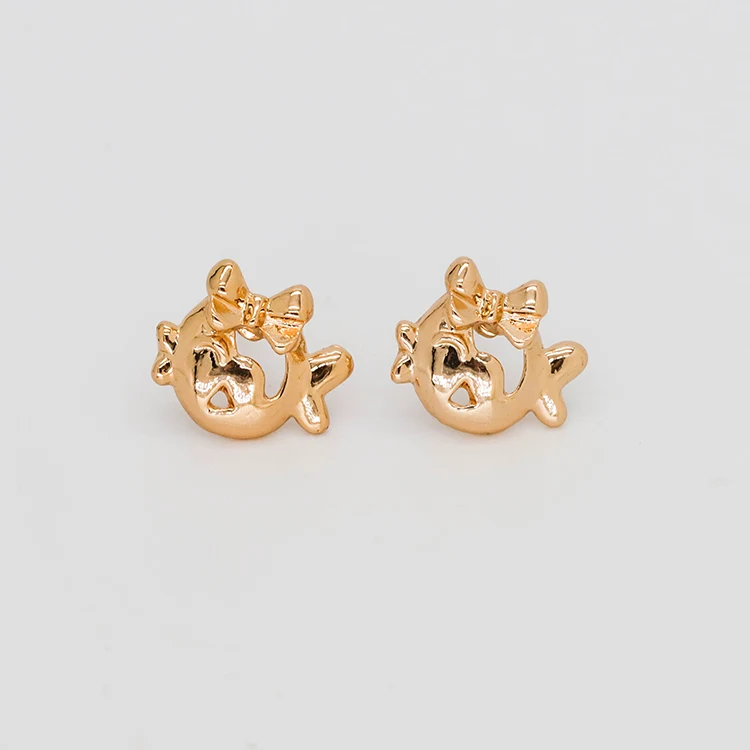 

Wholesale high quality gold bowknot earrings cute fish shaped earrings studs earring for women jewelry