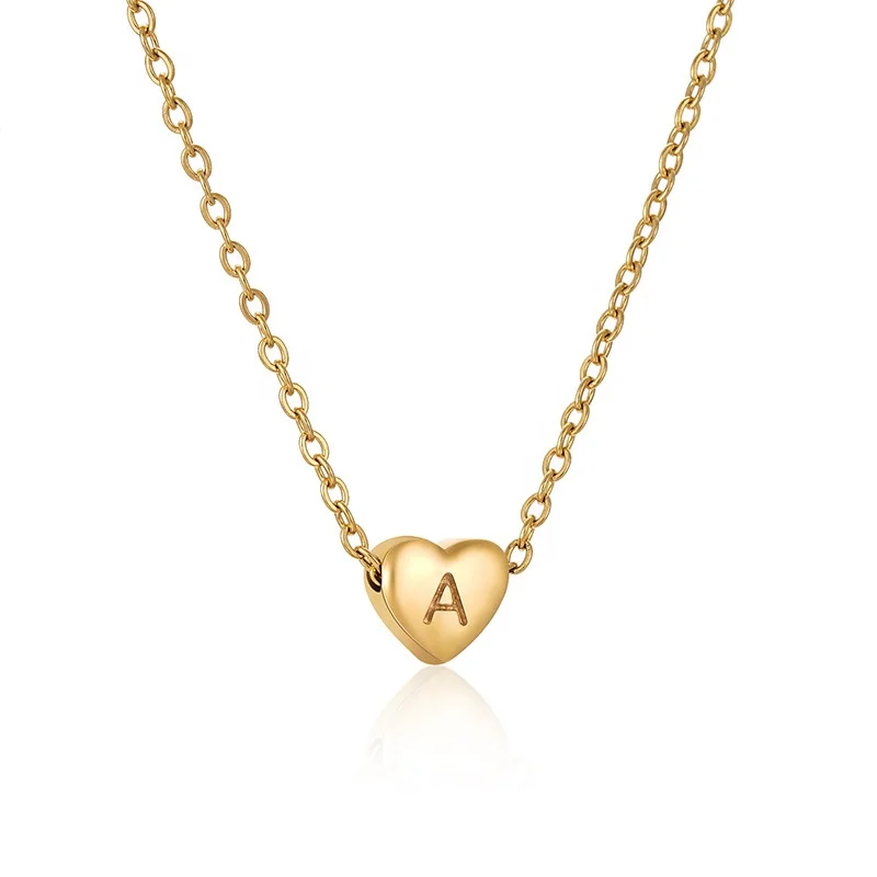 

Minimalist 18K Gold Plated Stainless Steel Jewelry Initial kids Alphabet Pendant Small Mini Heart Initial Letter Necklace