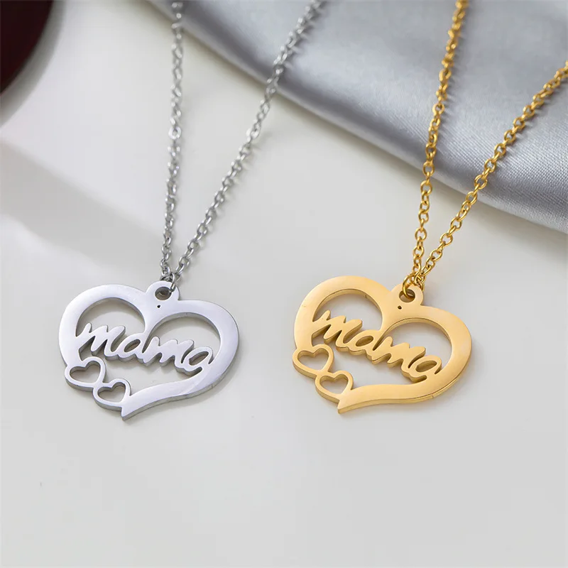 

Collana Da Lettera Mother's Day Gift Stainless Steel Mom Necklace Heart-shaped Letters Titanium Steel Mama Necklace