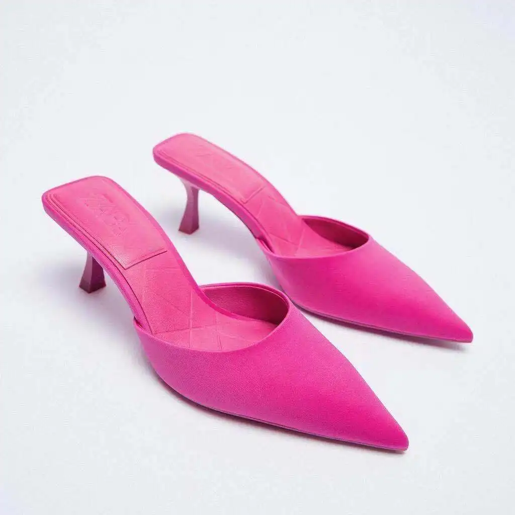 

Four seasons new hot selling party baotou shallow women's shoes design sense of small heel high heels cool slippers