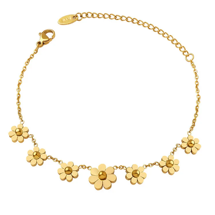

G2011 Hot Selling Chain Bracelets Stainless Steel 18K Gold Plated Daisy Flower Charm Bracelet For Women Jewelry