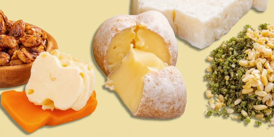 Collage of cheeses with various spices applied