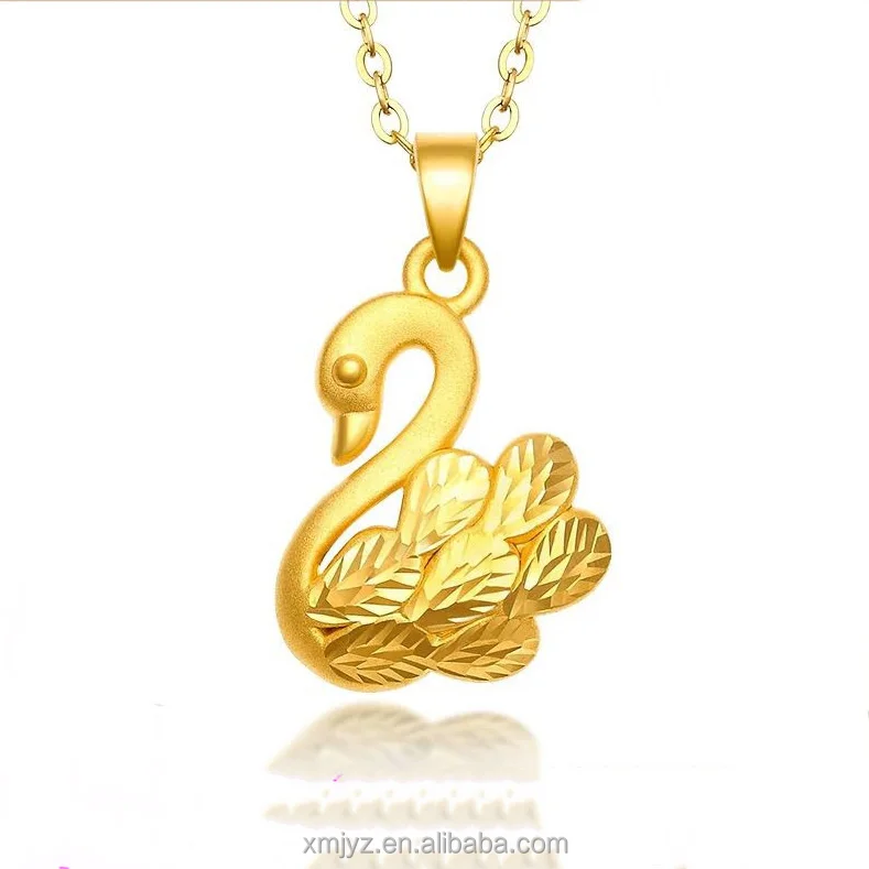 

Certified 999 Pure Gold Swan Pendant Gold Necklace Female 3D Hard Gold 24K Pendant Clavicle Chain Jewelry Wholesale